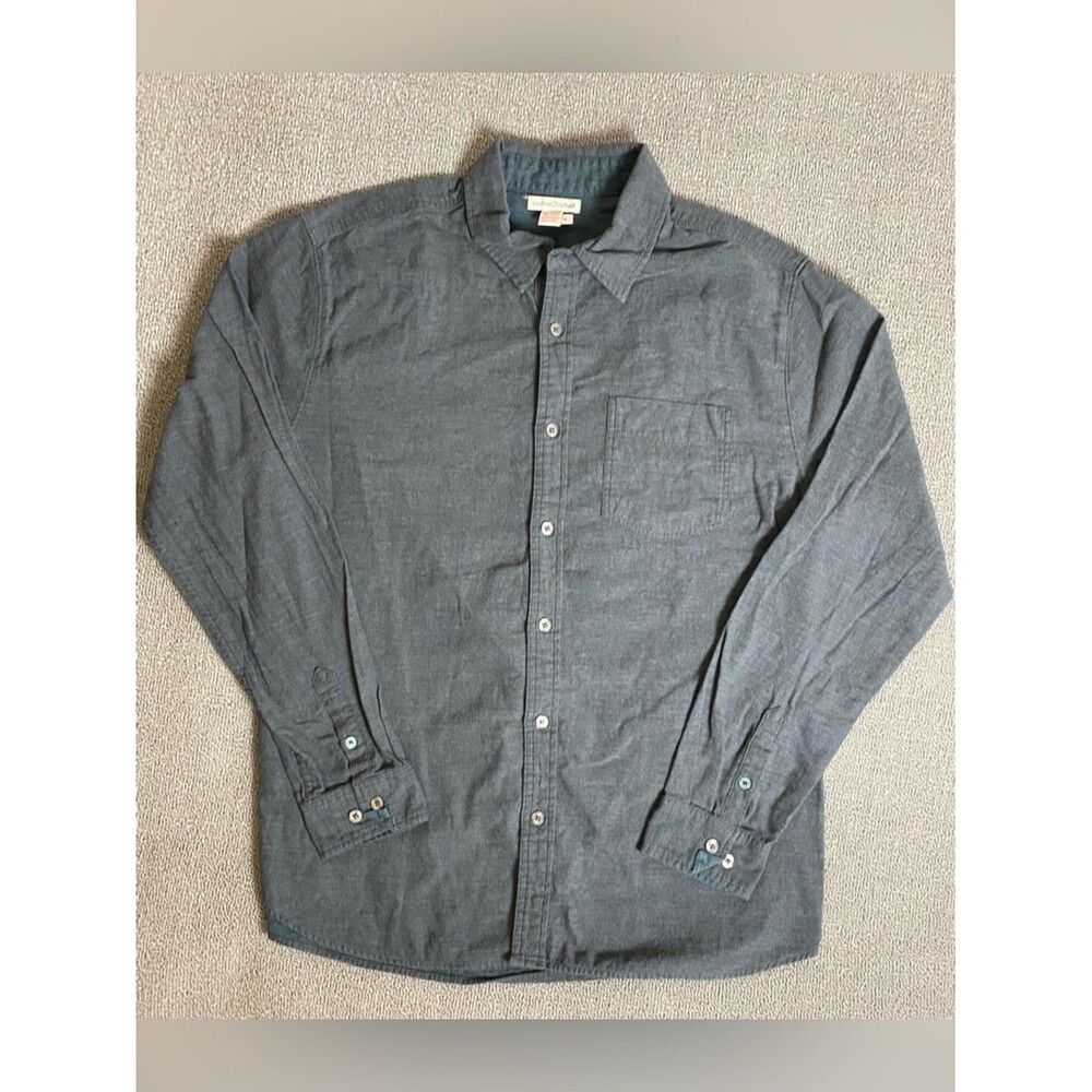Carbon 2 Cobalt Men's Charcoal Button-Down 100% Cotton Long Sleeve Shirt